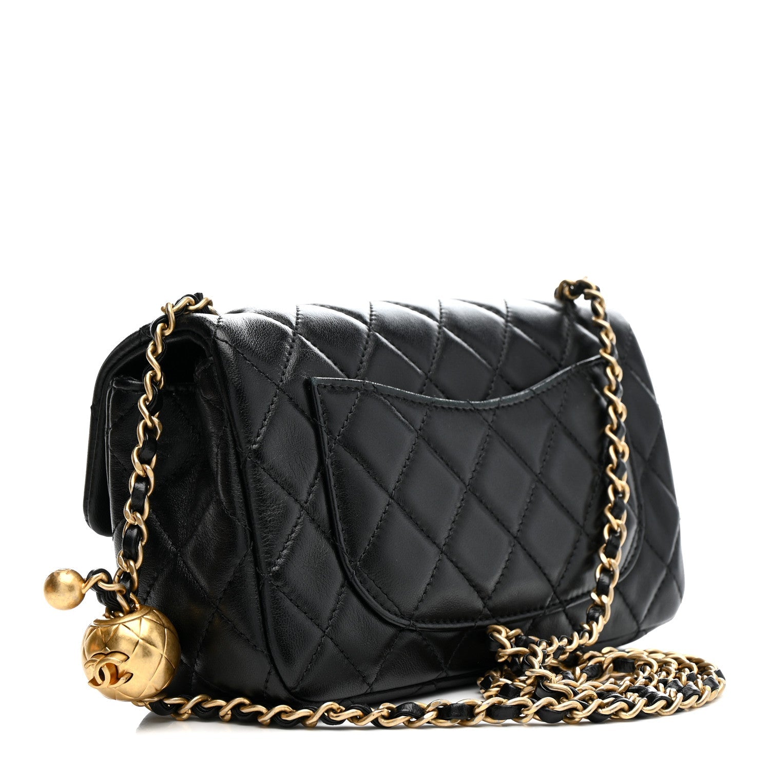 Lambskin Quilted Mini Rectangular Pearl Crush Flap Black