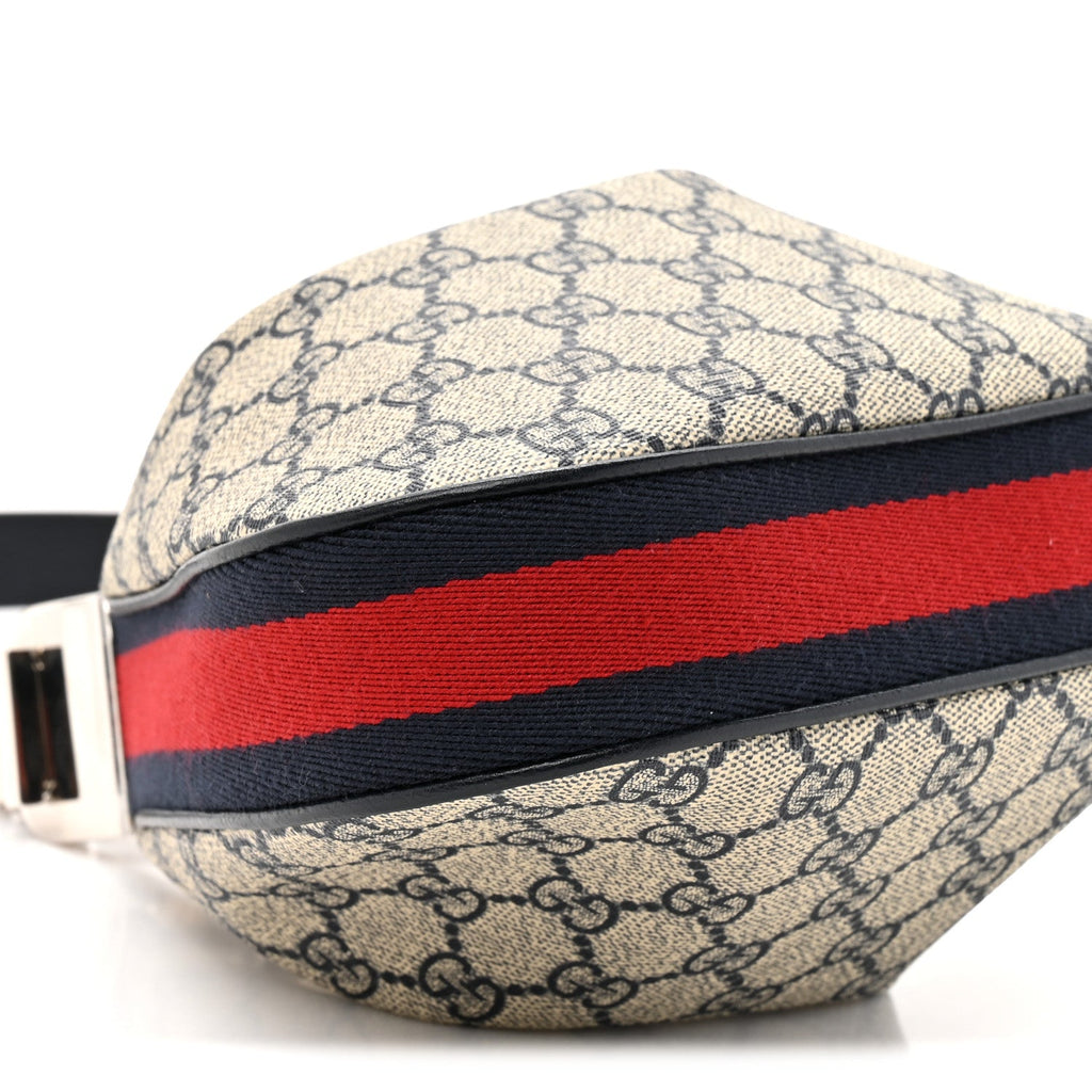 GG Supreme Monogram Textured Calfskin Web Small Attache Shoulder Bag Beige Blue