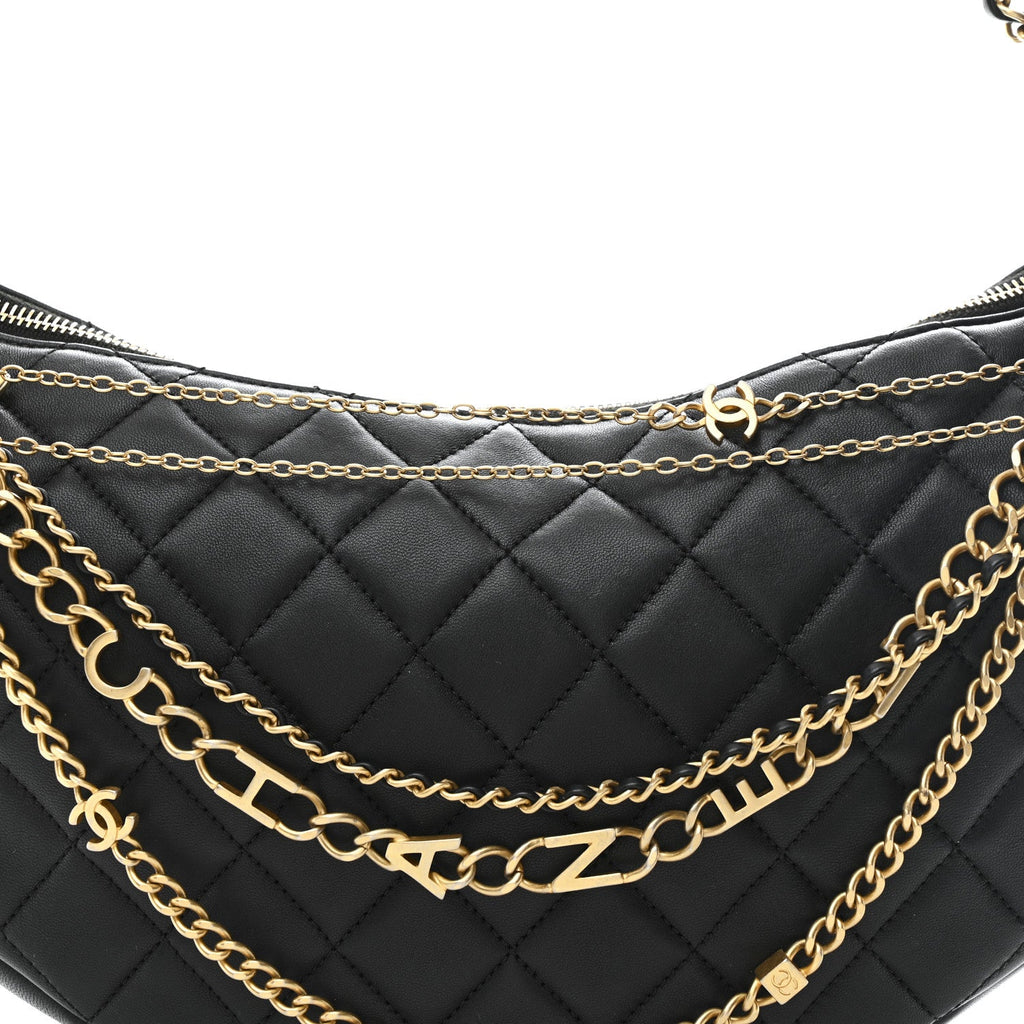 Lambskin Quilted All About Chains Hobo Black