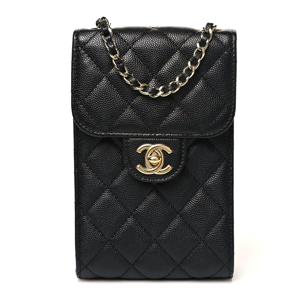 Caviar Quilted Classic Phone Holder Black