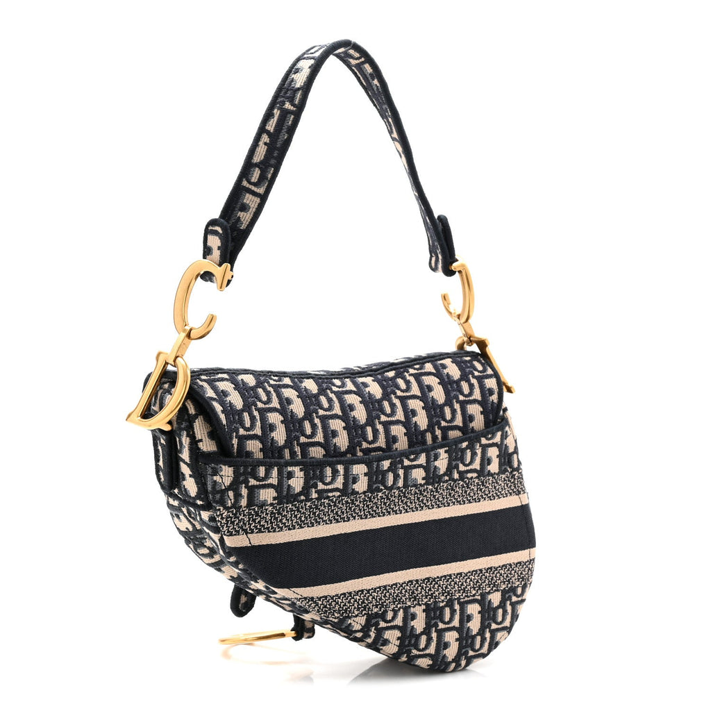 Oblique Embroidered Saddle Bag Blue