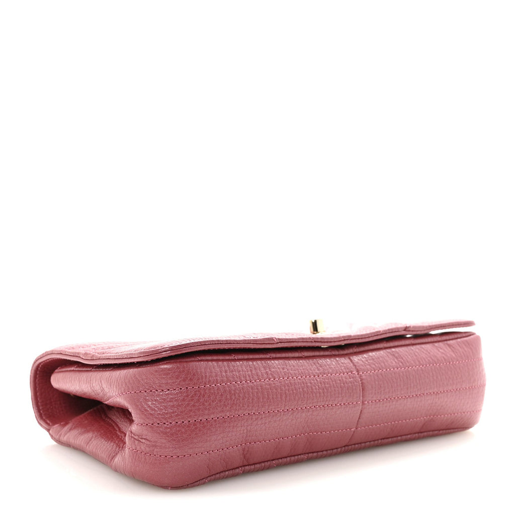 Metallic Calfskin Chevron Quilted Small Statement Flap Pink