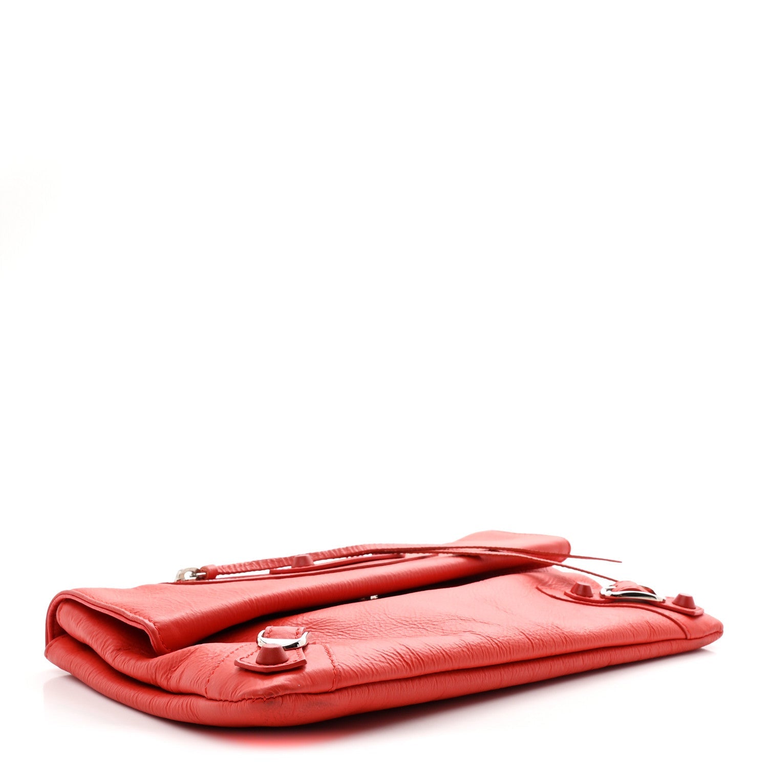 Matte Goatskin Rubber Covered Classic Hardware Envelope Clutch Rouge Ambre