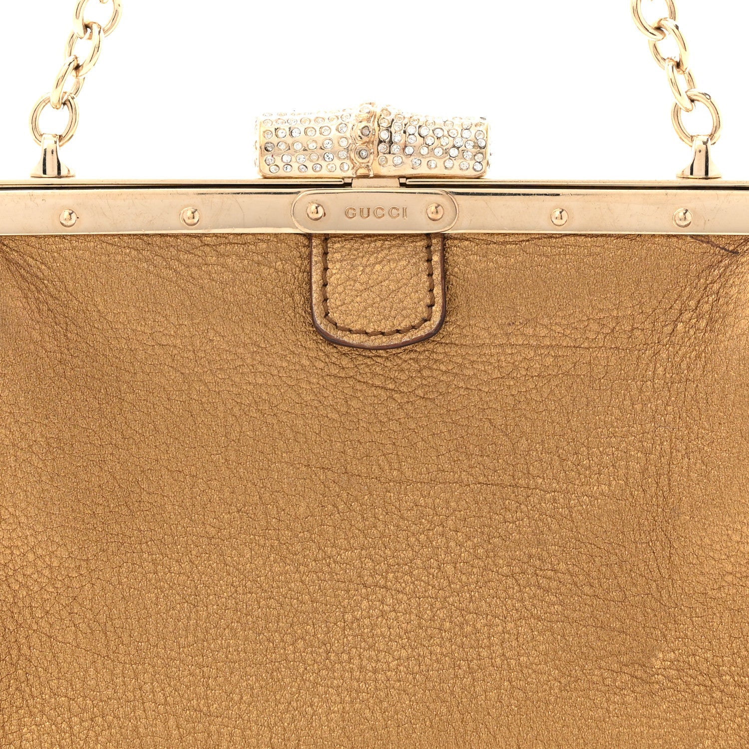 Metallic Grained Calfskin Crystal Frame Evening Bag Bronze