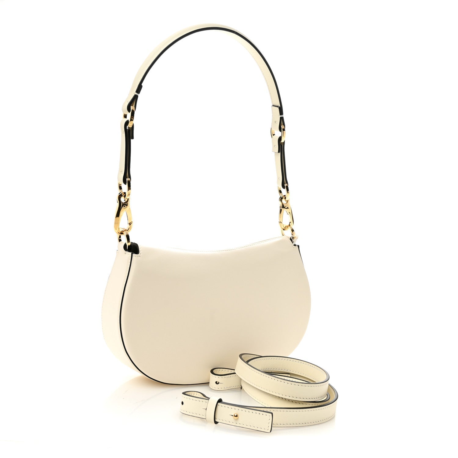 Calfskin Ohval Foldover Shoulder Bag White