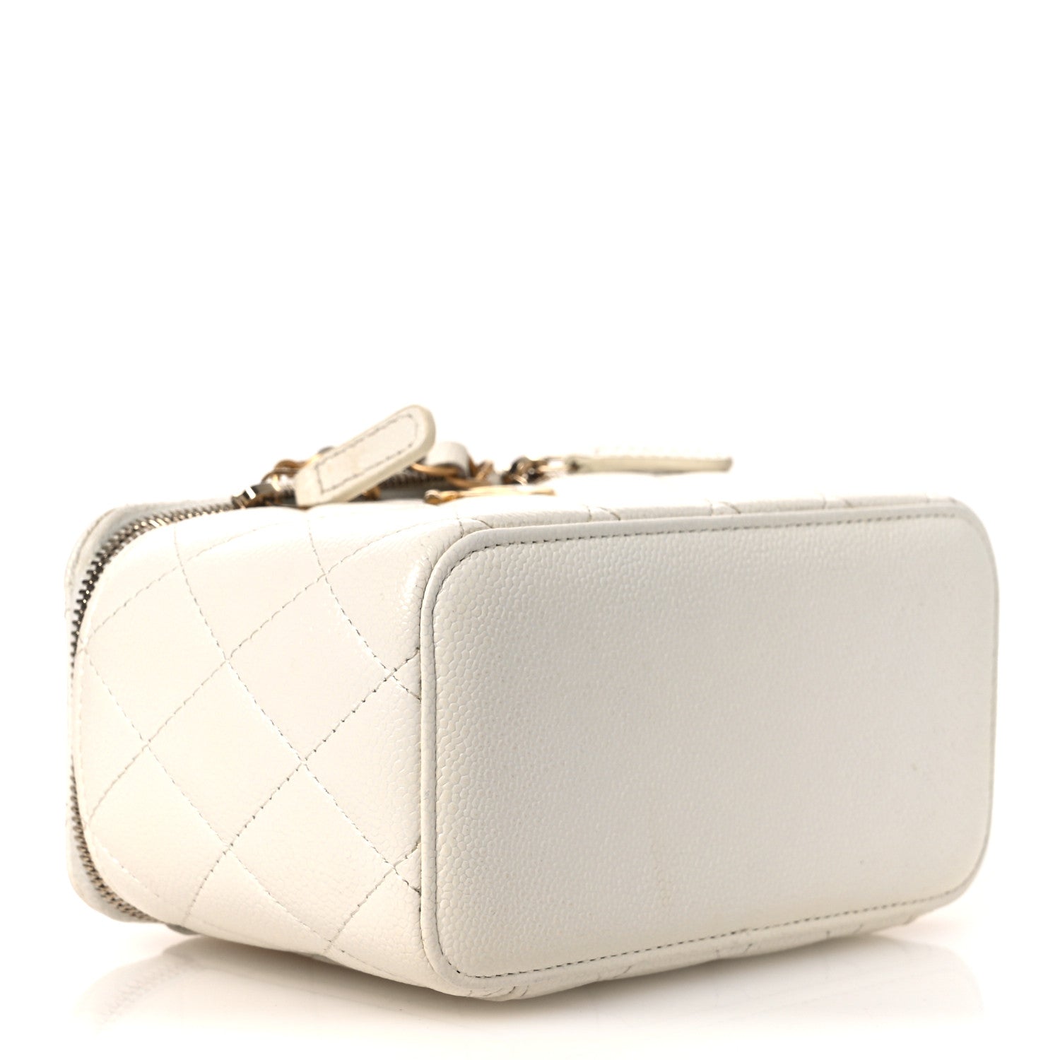 Shiny Caviar Quilted Pick Me Up Vanity Case White