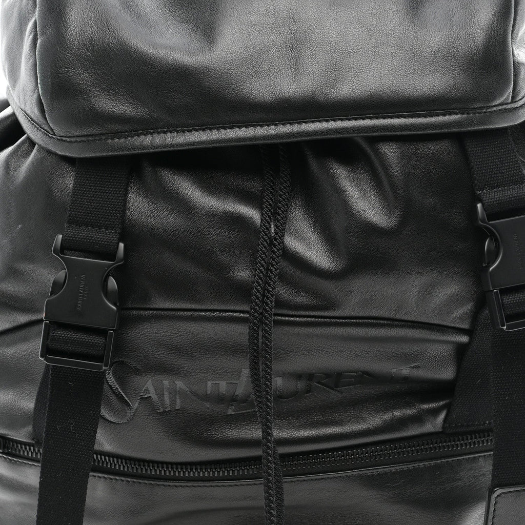 Lambskin Logo Debossed Backpack Black