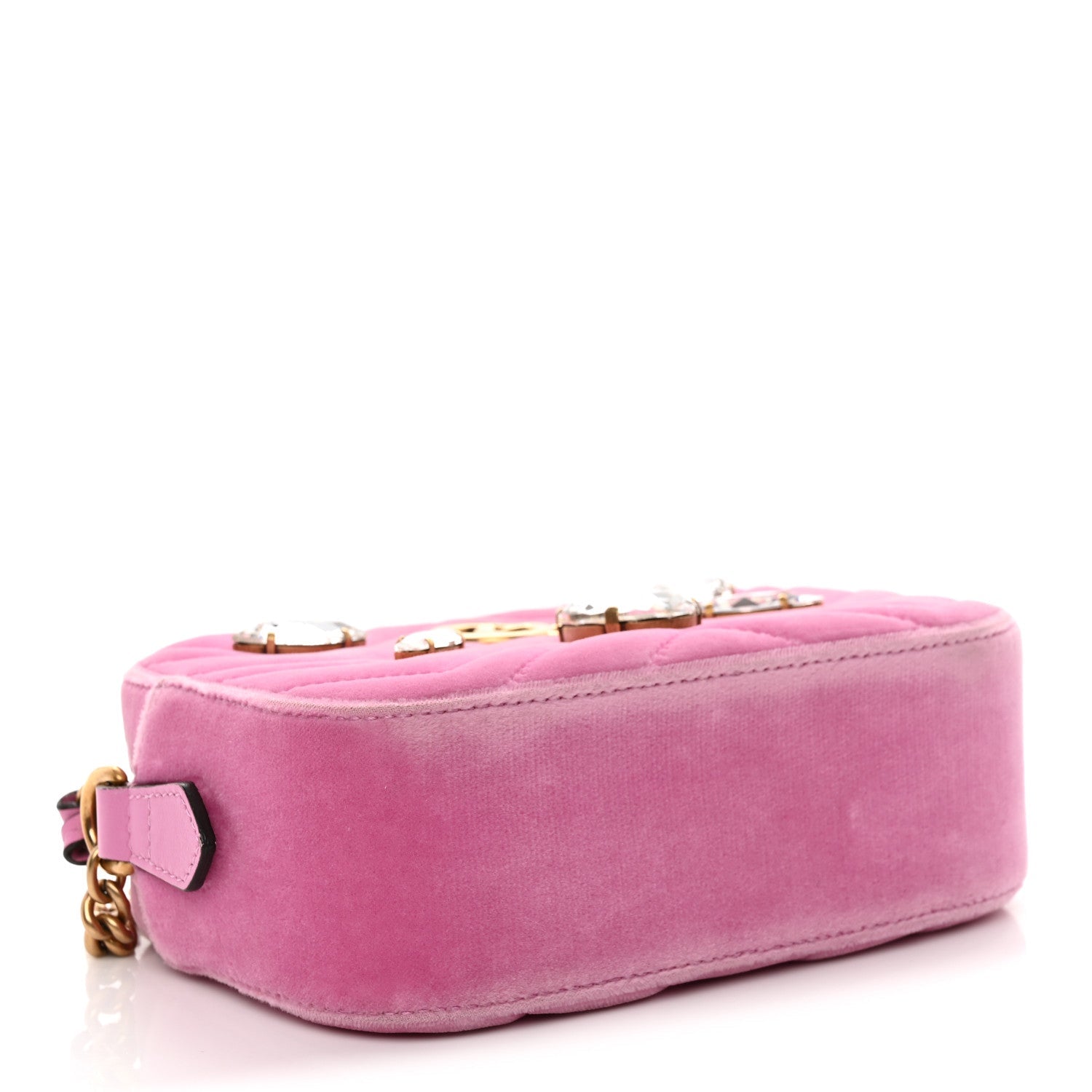 Velvet Matelasse Marquise Crystals Mini GG Marmont Chain Shoulder Bag Malva