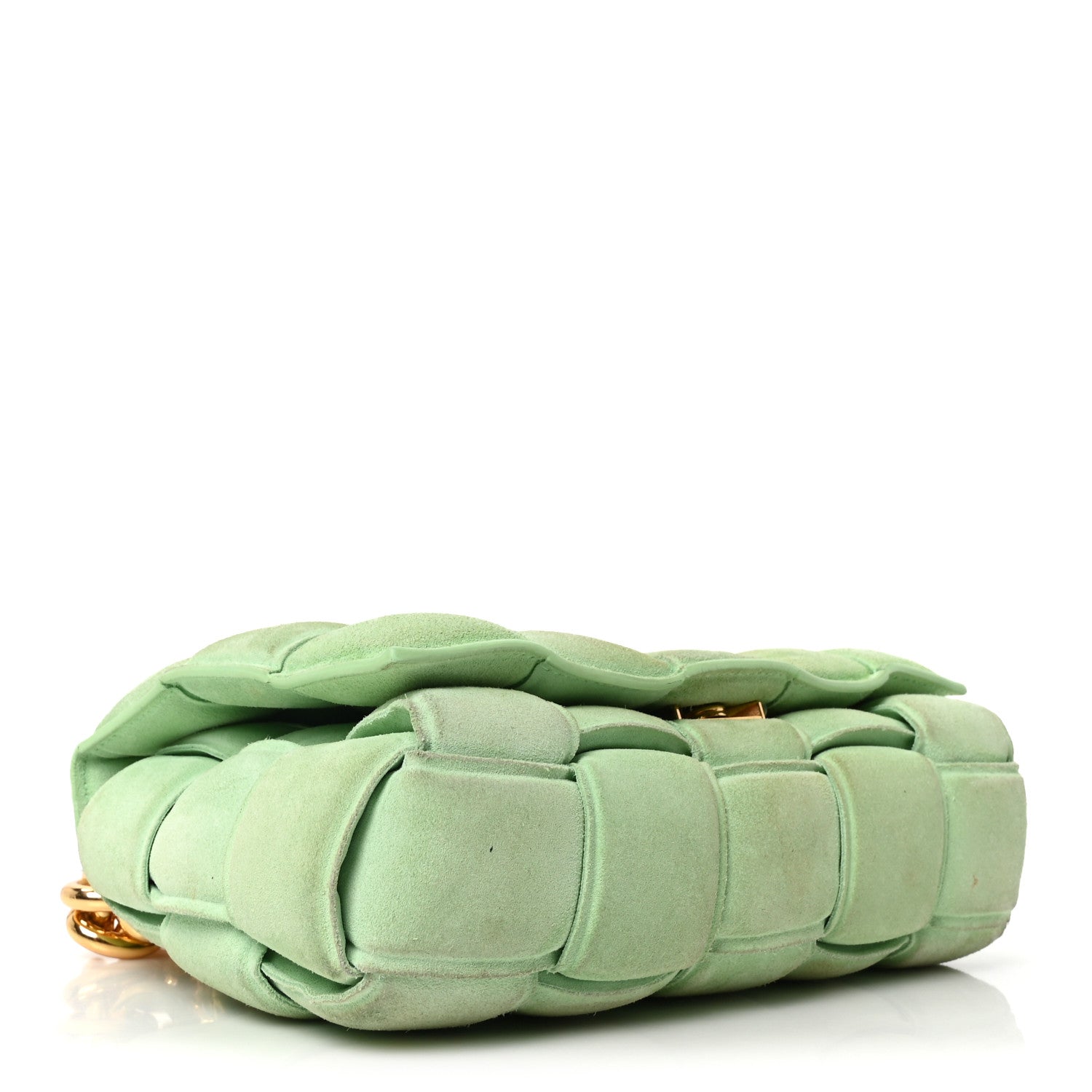 Suede Maxi Intrecciato Padded Chain Cassette Crossbody Bag Wasabi