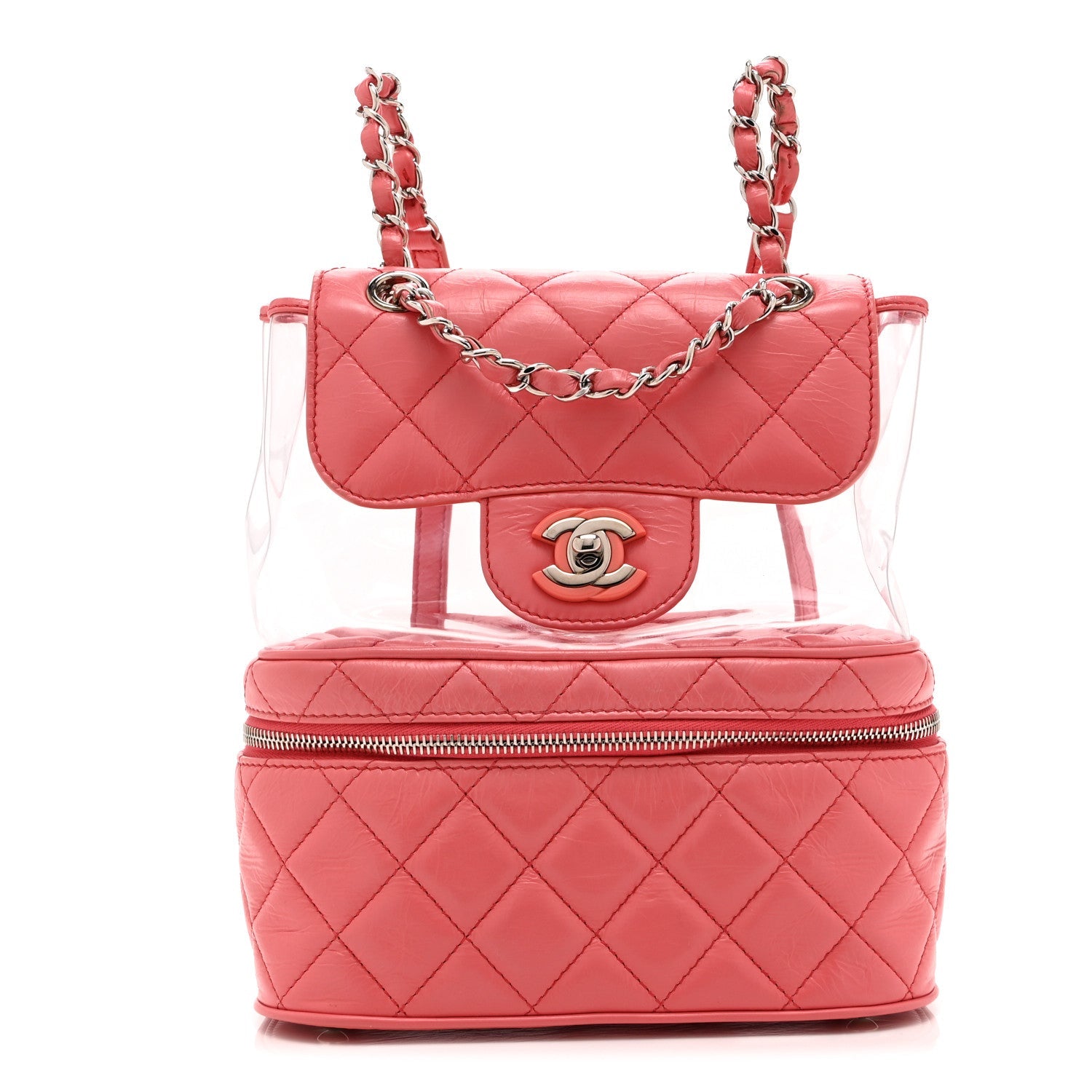 Crumpled Calfskin PVC Quilted Backpack Pink
