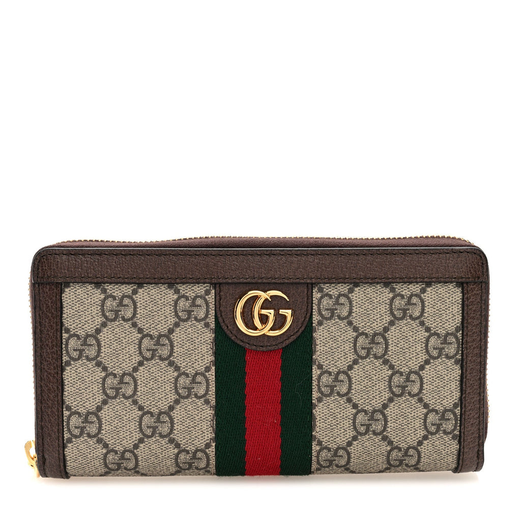GG Supreme Monogram Web Ophidia Zip Around Wallet Brown