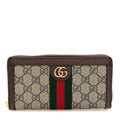 GG Supreme Monogram Web Ophidia Zip Around Wallet Brown