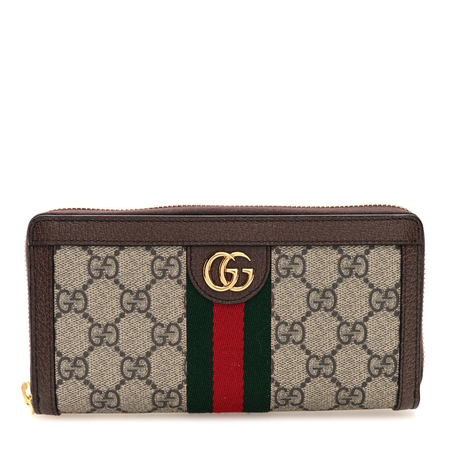 GG Supreme Monogram Web Ophidia Zip Around Wallet Brown