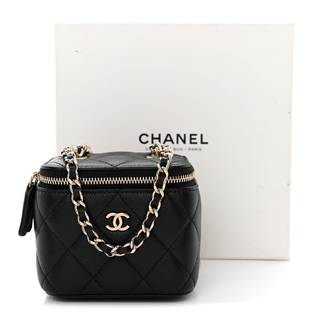 Caviar Quilted Mini Vanity Case With Chain Black