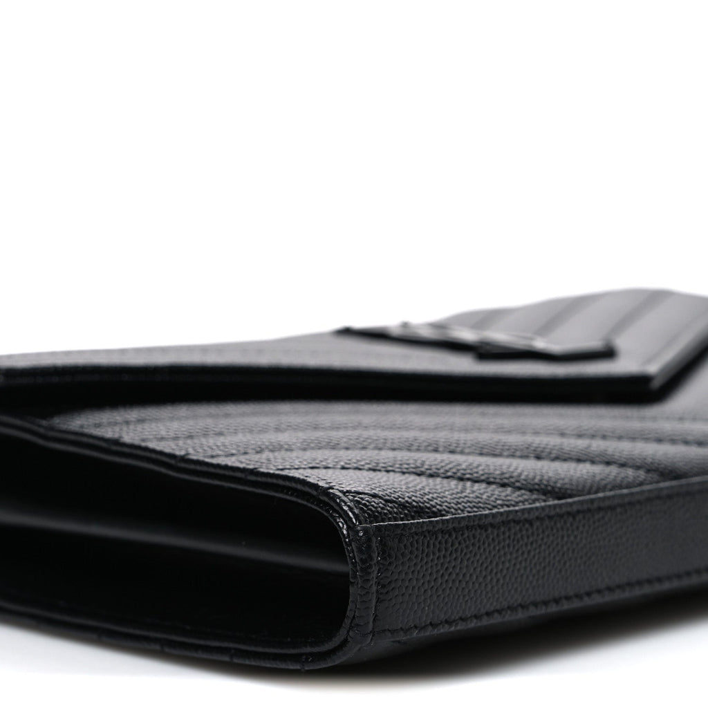 Grain De Poudre Matelasse Chevron Monogram Monochrome Chain Wallet Black