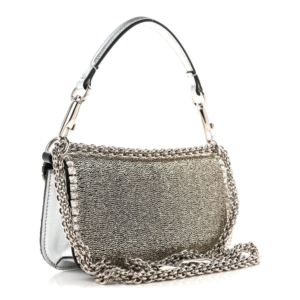 Swarovski Crystal Embroidered Vlogo Small Loco Shoulder Bag Crystal Silver