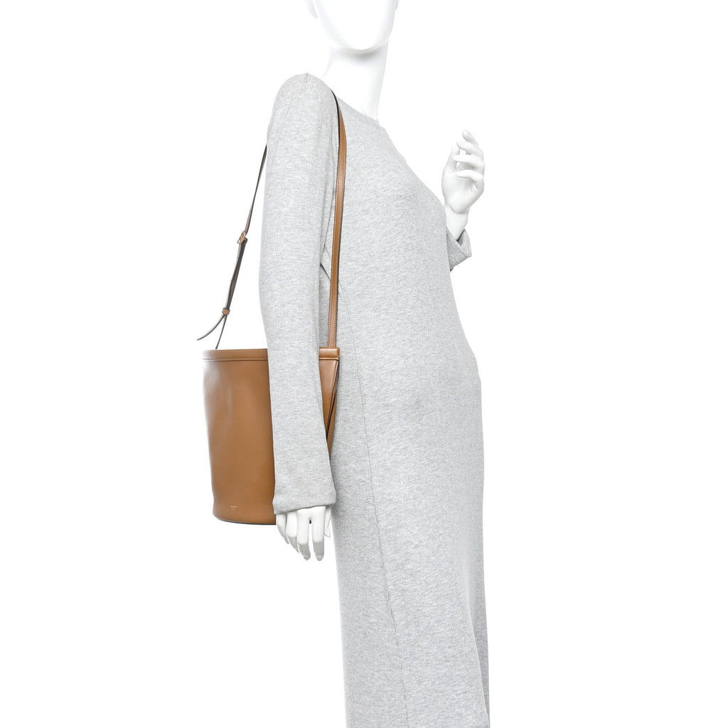 Smooth Calfskin Clasp Bucket Bag Brown