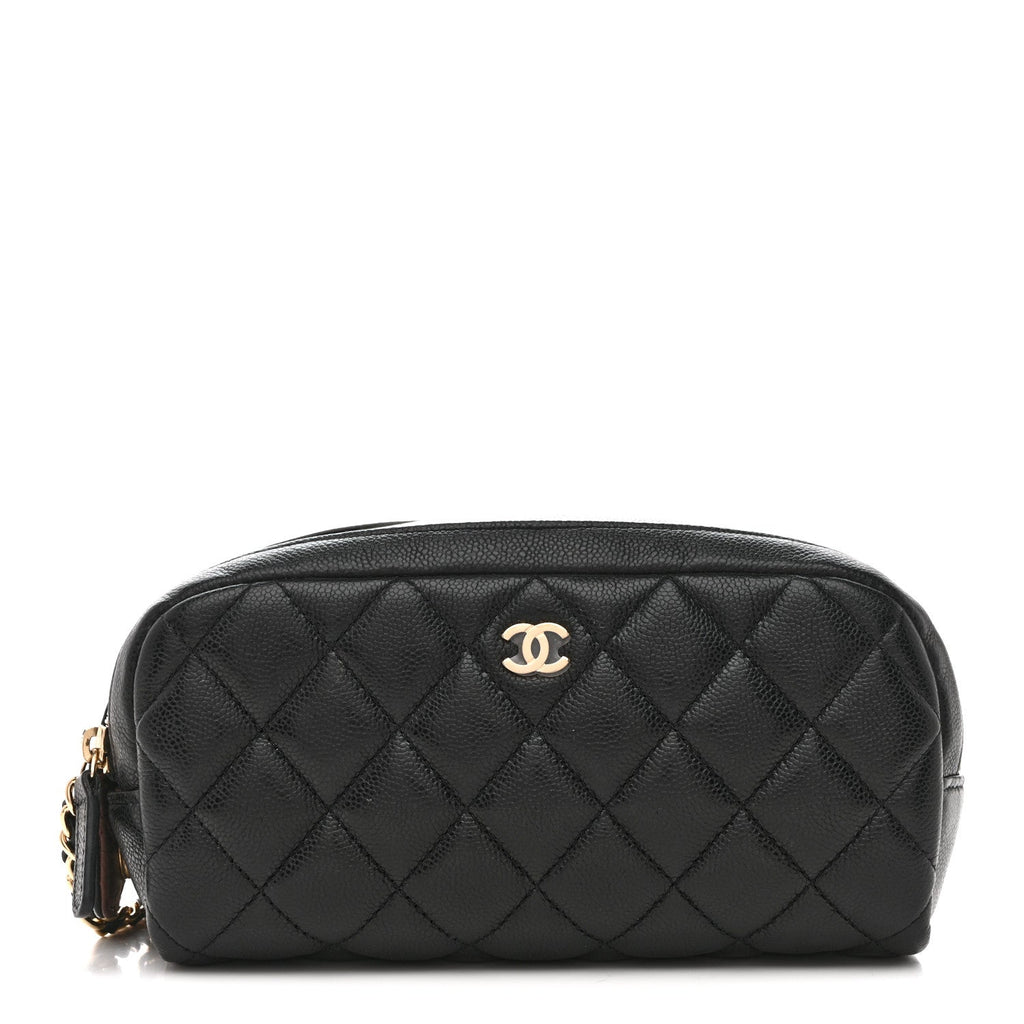 Caviar Quilted Toiletry Case With Chain Black