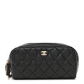 Caviar Quilted Toiletry Case With Chain Black