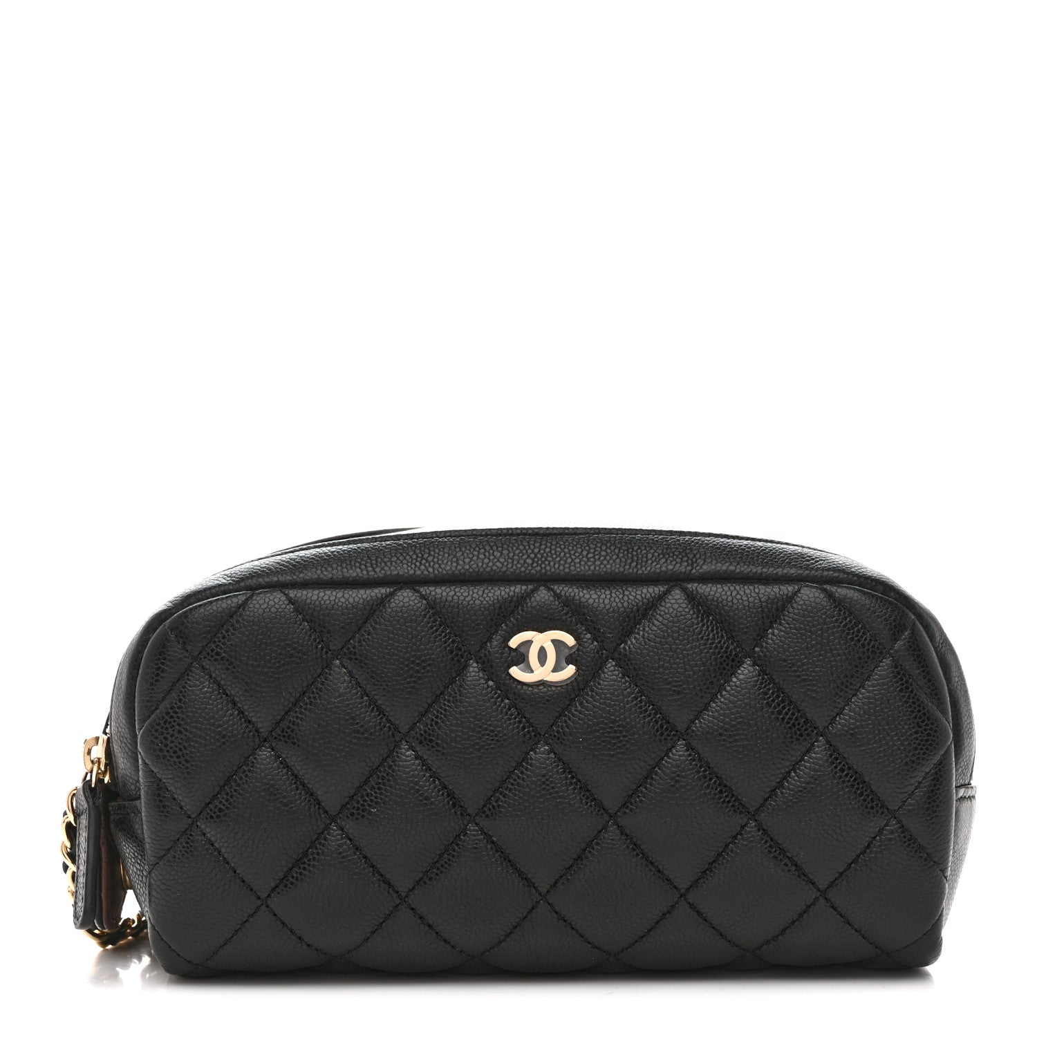 Caviar Quilted Toiletry Case With Chain Black