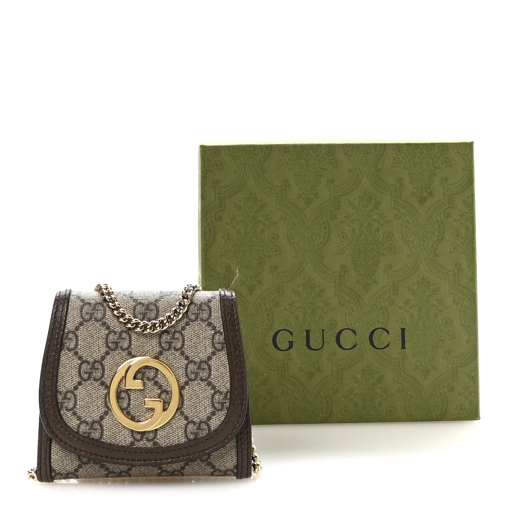 GG Supreme Monogram Textured Dollar Calfskin Blondie Chain Wallet Beige Ebony New Acero