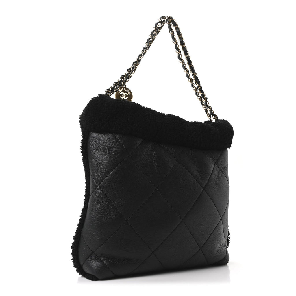 Aged Lambskin Shearling Quilted Small Chanel 22 Black