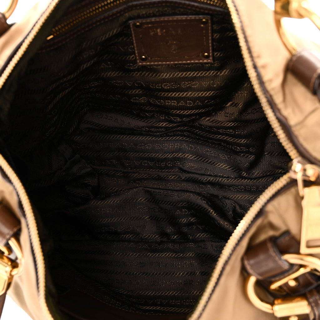Tessuto Nylon Vitello Daino Satchel Tabacco