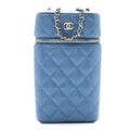Caviar Quilted Phone Holder With Chain Blue