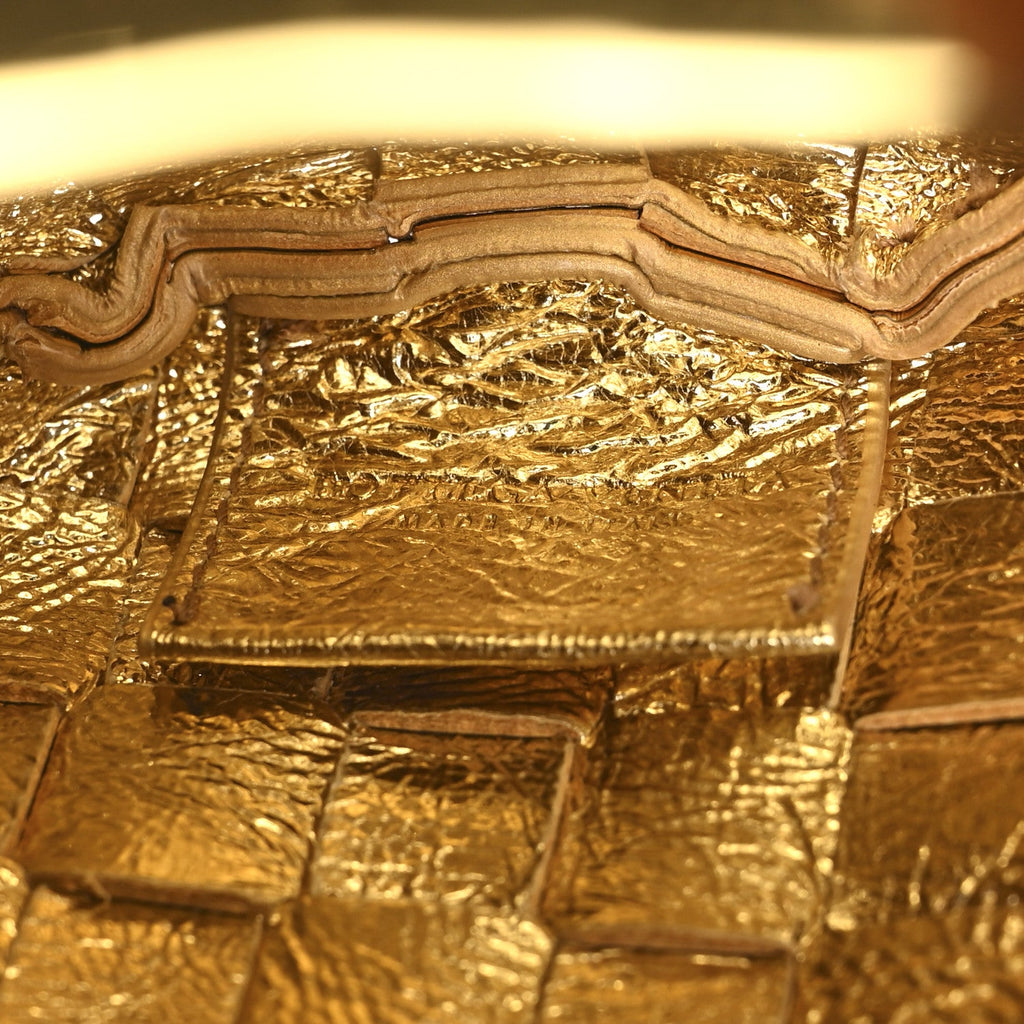 Mirror Laminated Nappa Intrecciato Mini Sardine Bag Gold