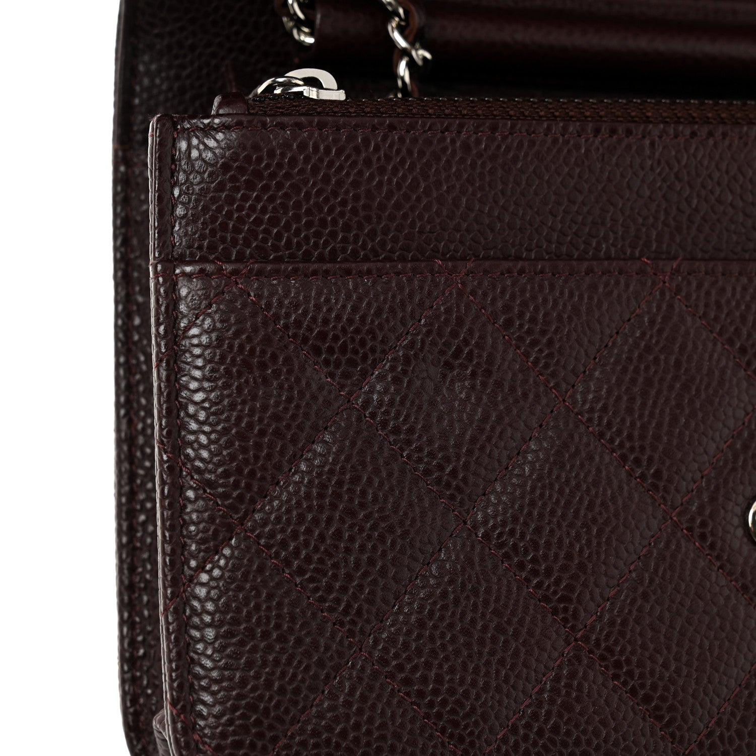 Caviar Quilted Wallet on Chain WOC Burgundy