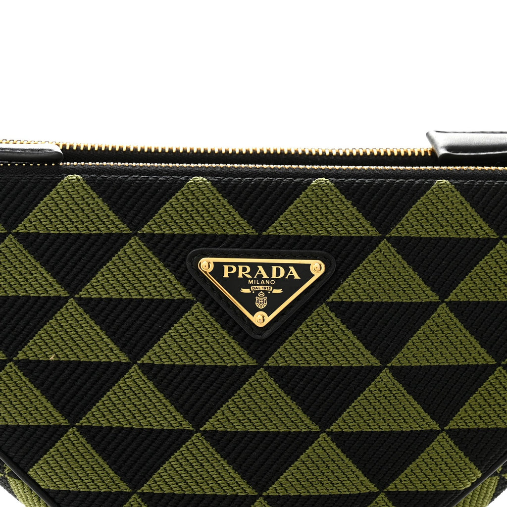 Jacquard Calfskin Triangolo Symbole Embroidered Mini Triangle Double Bag Black Edera