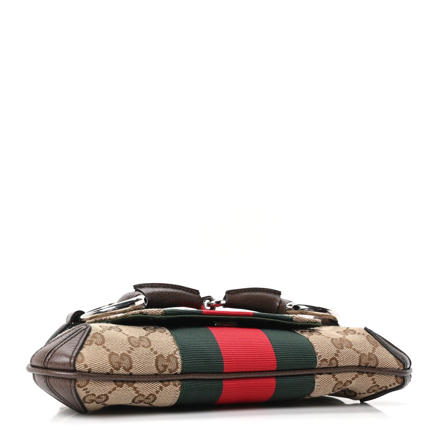 Monogram Textured Dollar Calfskin Heavy Grosgrain Web Small Maxi Horsebit Chain Shoulder Bag Beige Ebony New Acero