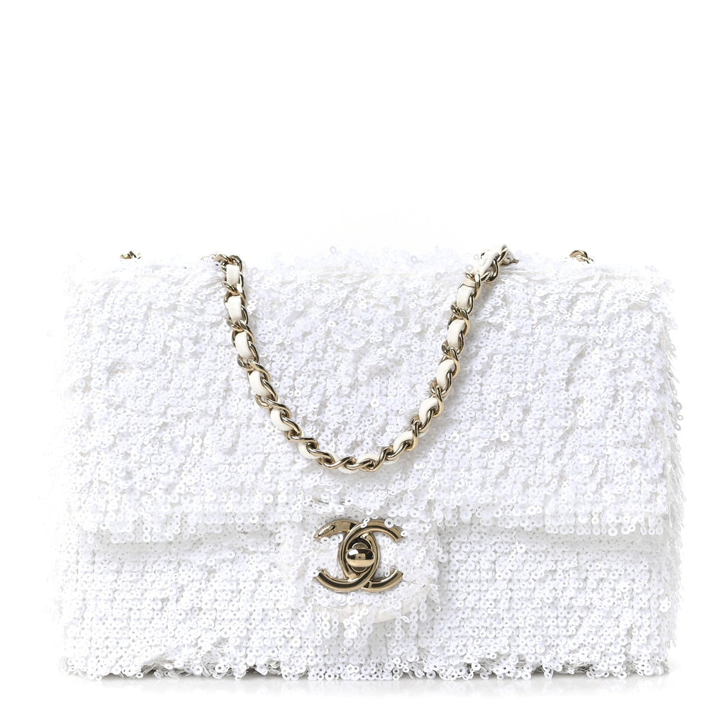 Sequin Mini Rectangular Flap White