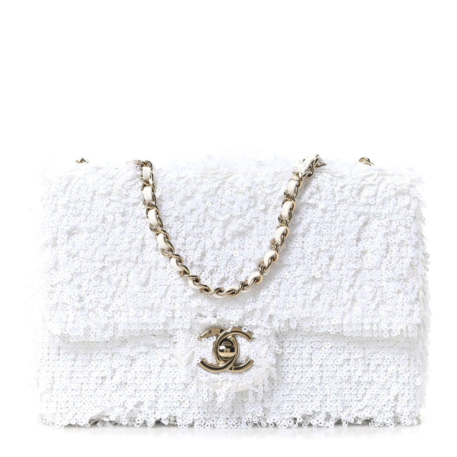 Sequin Mini Rectangular Flap White