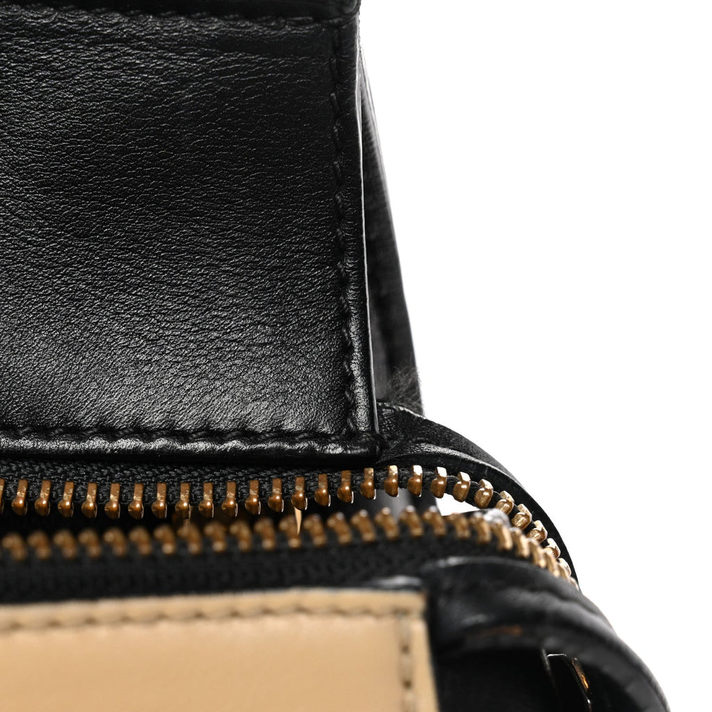 Smooth Calfskin Medium Bi-Color Edge Shoulder Bag Black Beige
