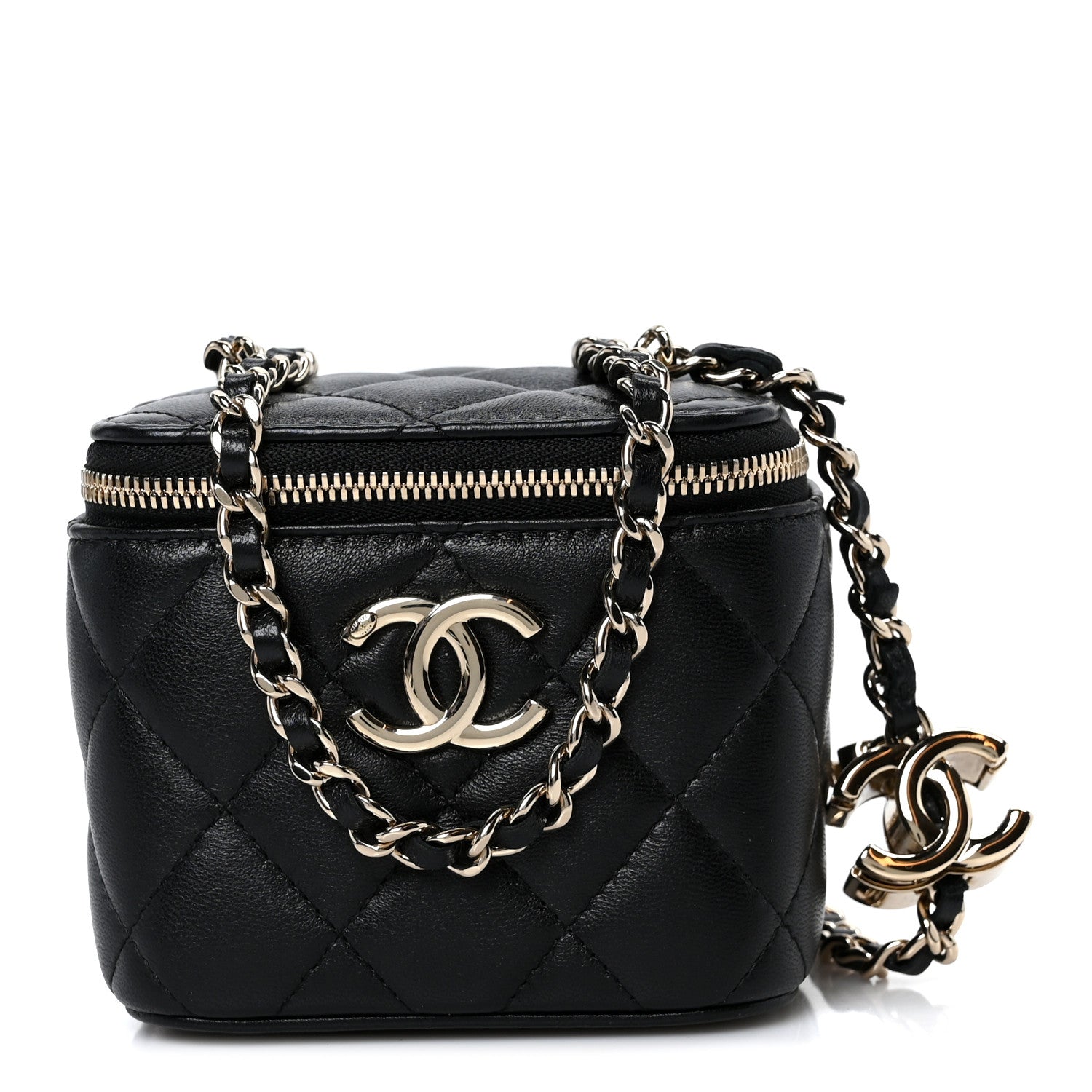 Lambskin Quilted Mini CC Crush Vanity Case With Chain Black