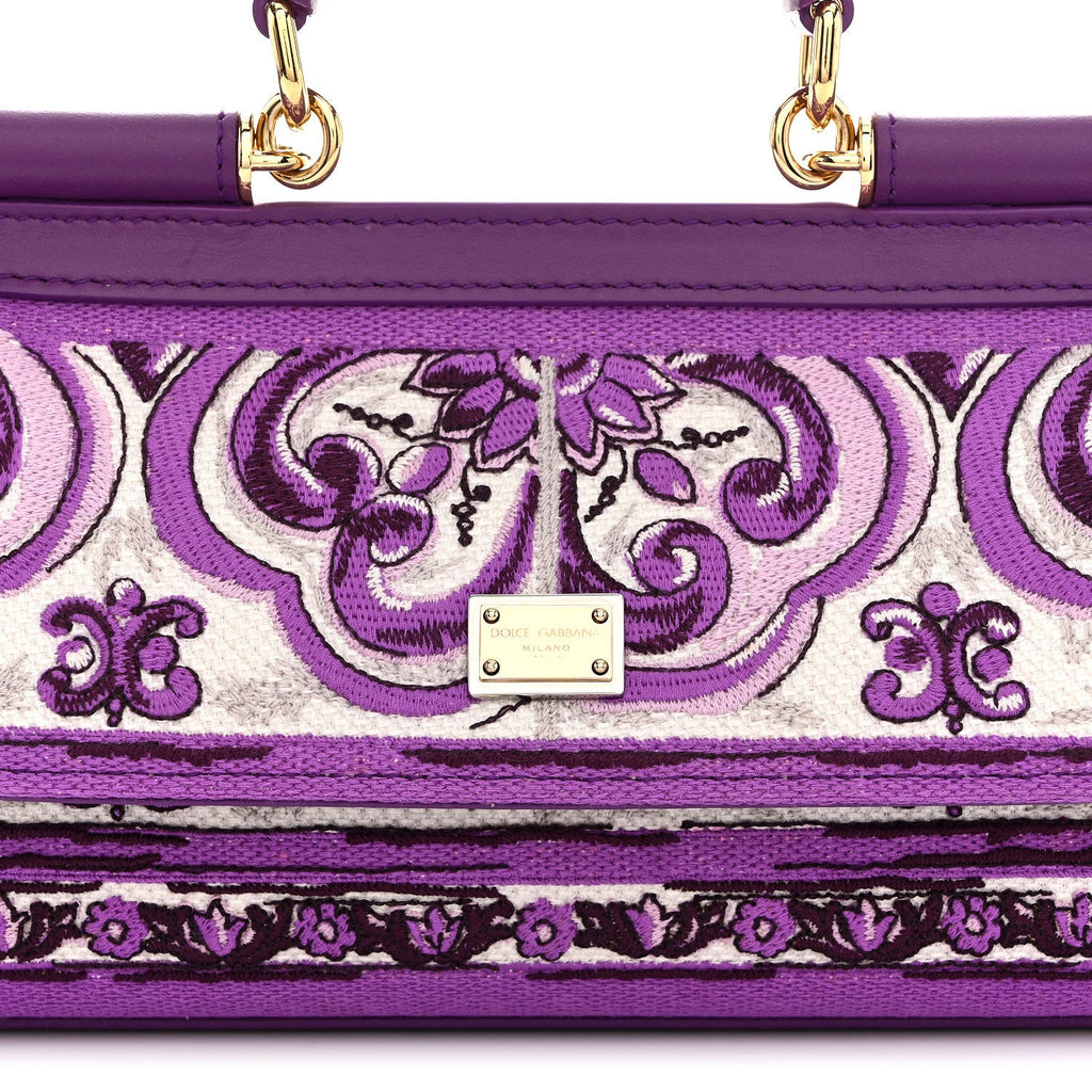 Canvas Embroidery Majolica Small Sicily Handbag Purple