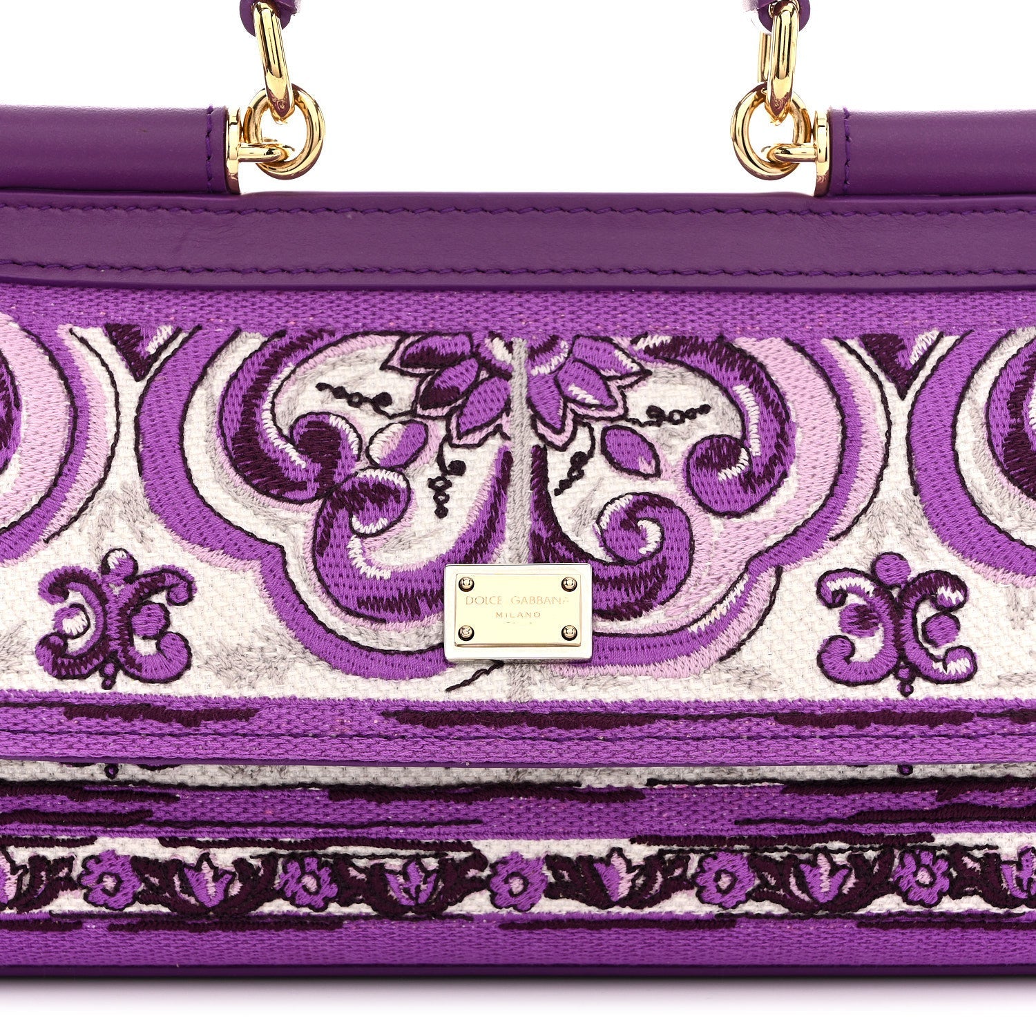 Canvas Embroidery Majolica Small Sicily Handbag Purple