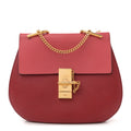 Grained Calfskin Lambskin Bi-Color Drew Shoulder Bag Red