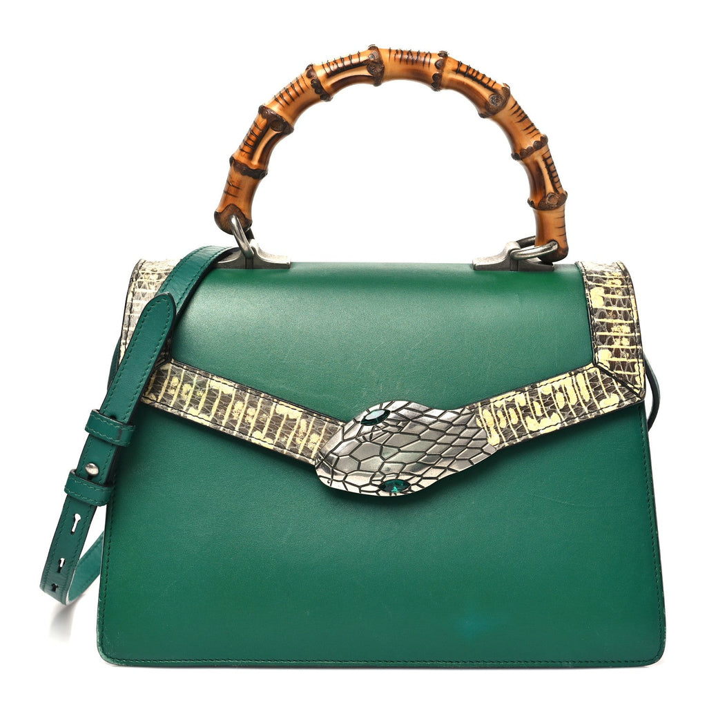 Calfskin Snakeskin Small Lilith Top Handle Bag Green