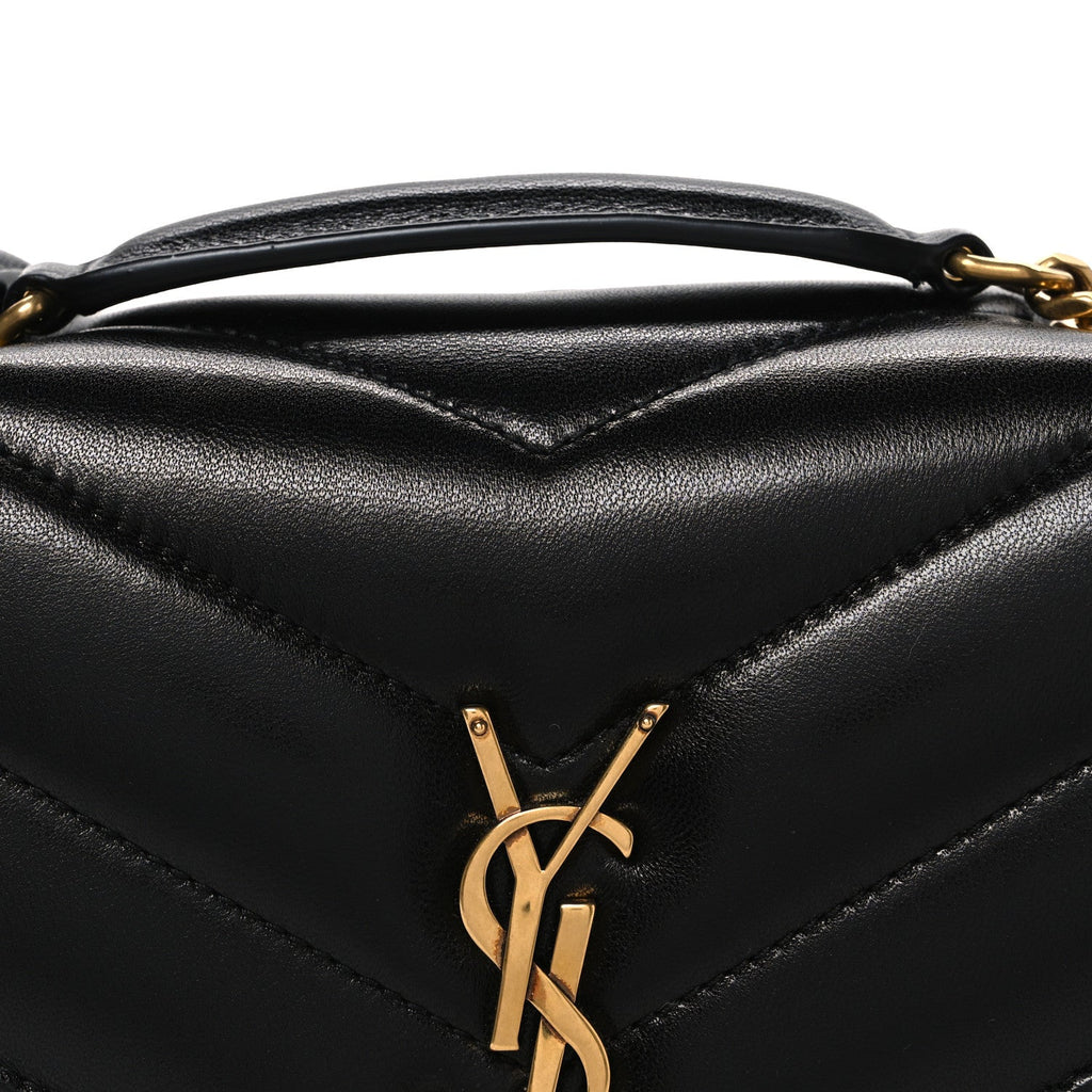 Lambskin Chevron Quilted Small Loulou Bag Black