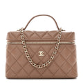 Caviar Quilted Top Handle Slim Vanity With Chain Dark Beige