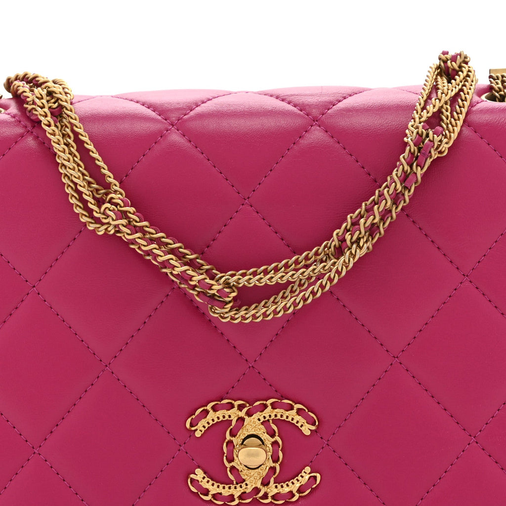 Lambskin Quilted On And On Small Chain Flap Fuchsia