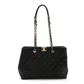 Caviar Quilted Small Shopping Tote  Black