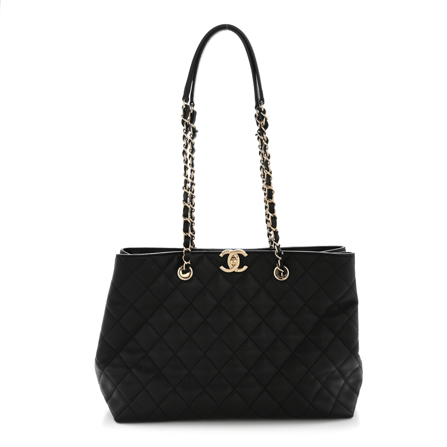 Caviar Quilted Small Shopping Tote  Black