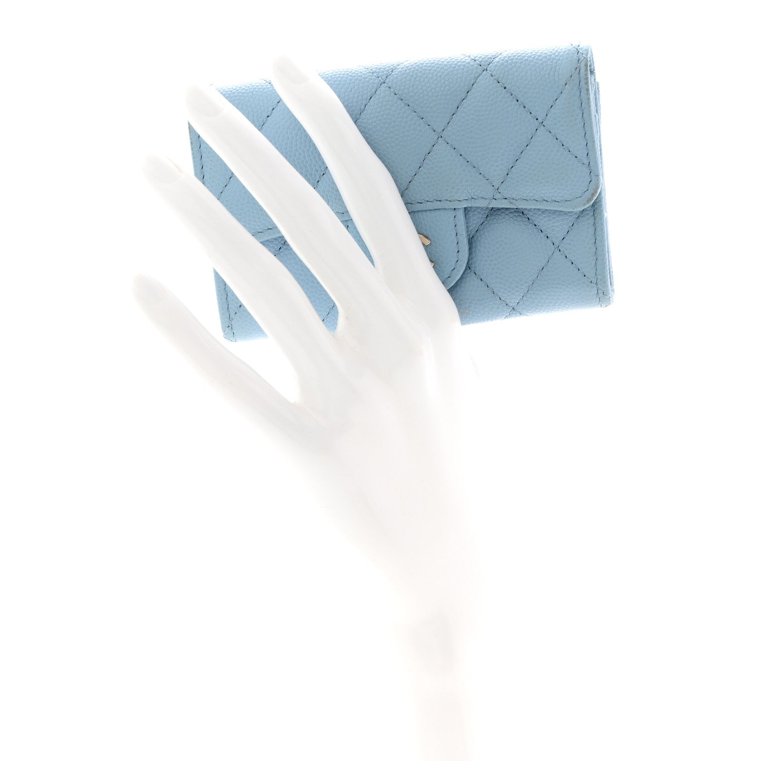 Caviar Quilted Flap  Holder Wallet Light Blue