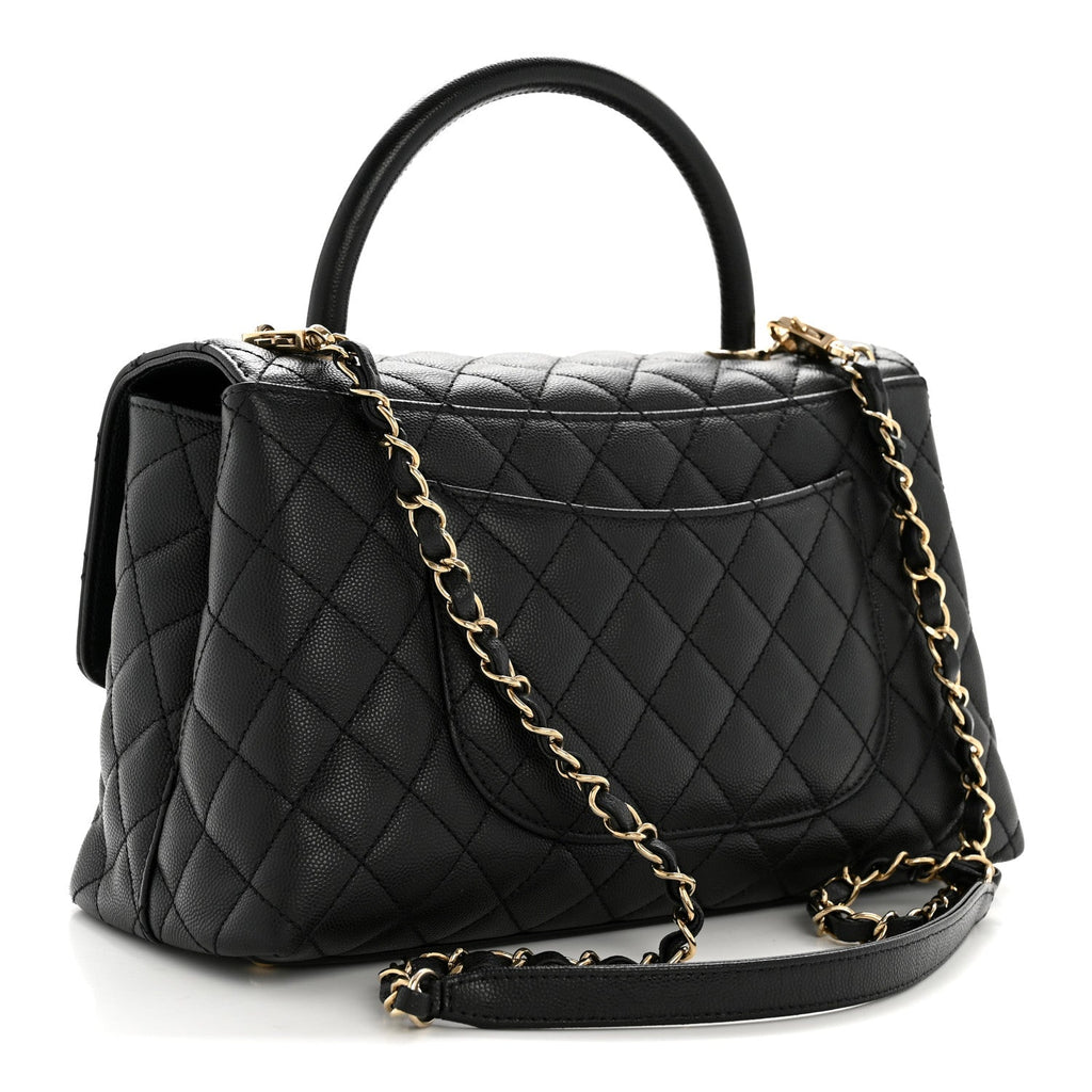Caviar Quilted Small Coco Handle Flap Black
