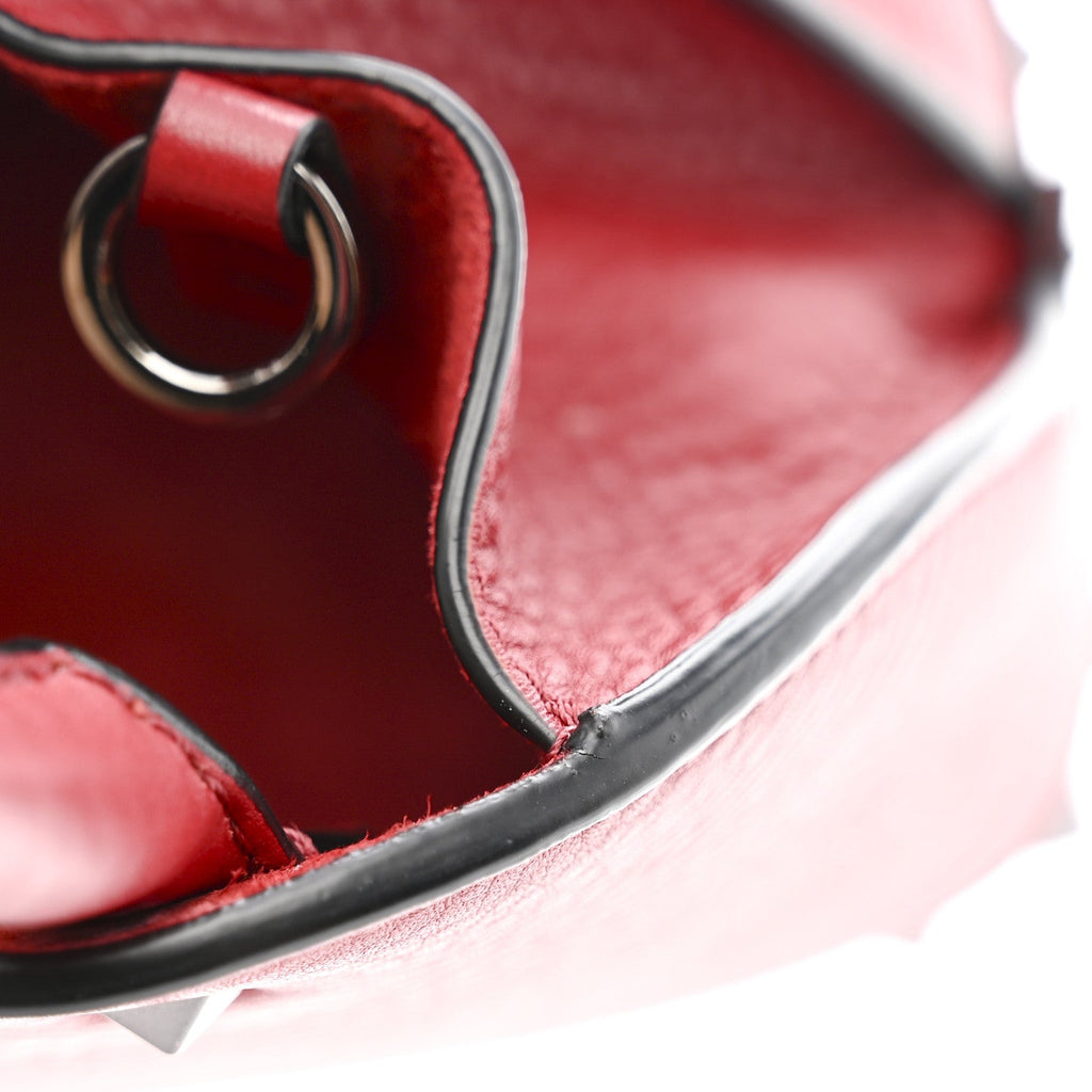 Grainy Calfskin Small Rockstud Double Top Handle Bag Rosso Valentino