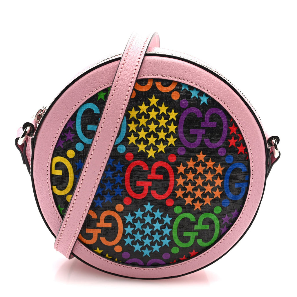 GG Supreme Monogram Psychedelic Round Shoulder Bag Black Multicolor Sugar Pink