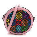 GG Supreme Monogram Psychedelic Round Shoulder Bag Black Multicolor Sugar Pink